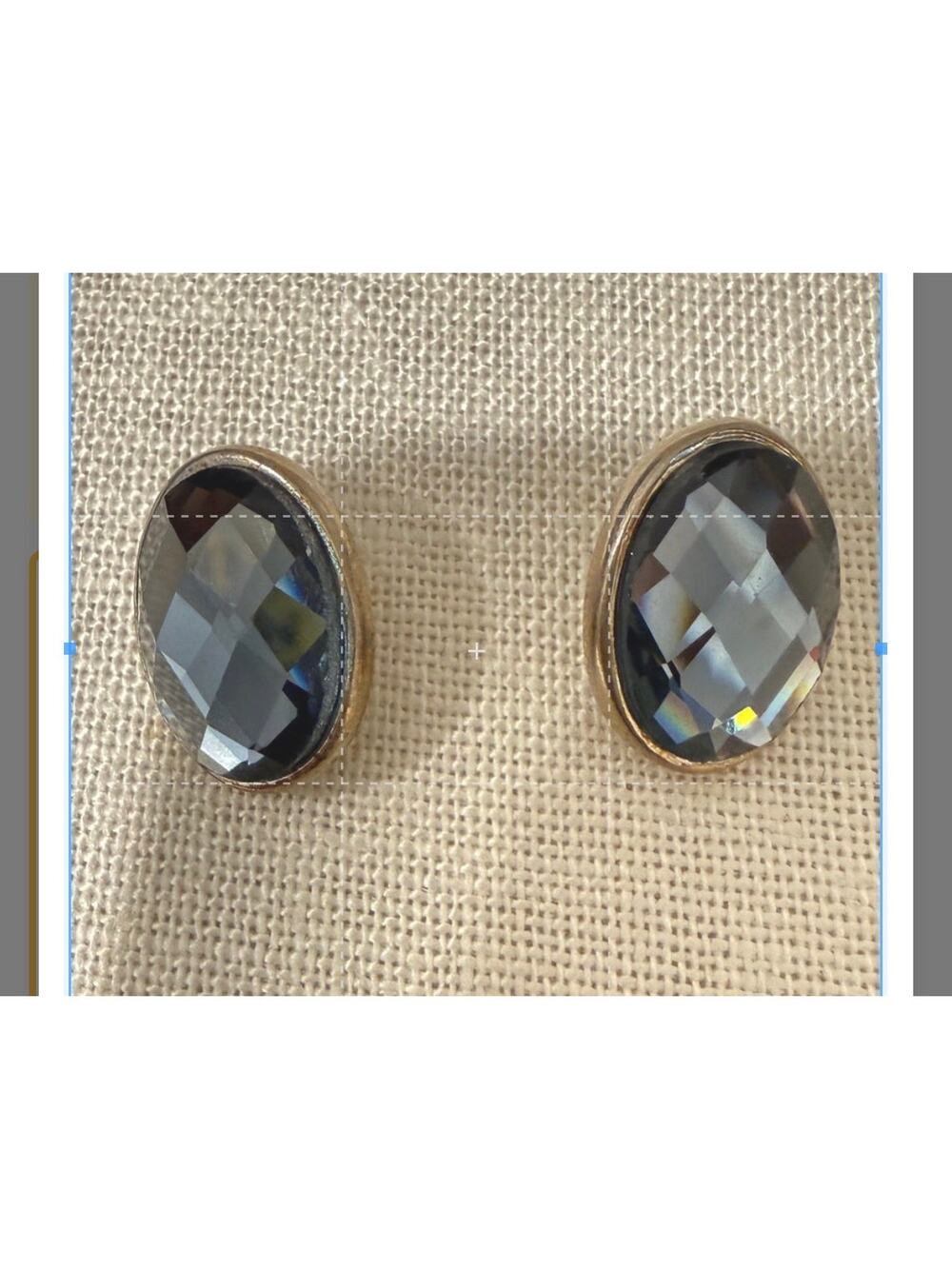 Vintage Silver Tone Faceted Gray Crystal Oval Stud Earrings
